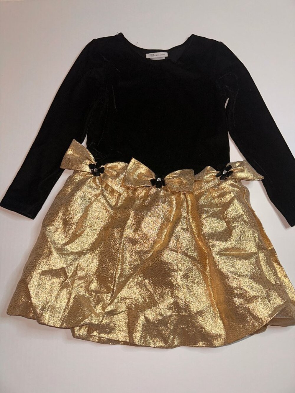 VTG BONNIE JEAN GIRLS HOLIDAY DRESS BLACK & GOLD CHRISTMAS PARTY SIZE 6X